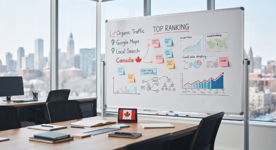 Whiteboard planning organic traffic, Google Maps and local search goals